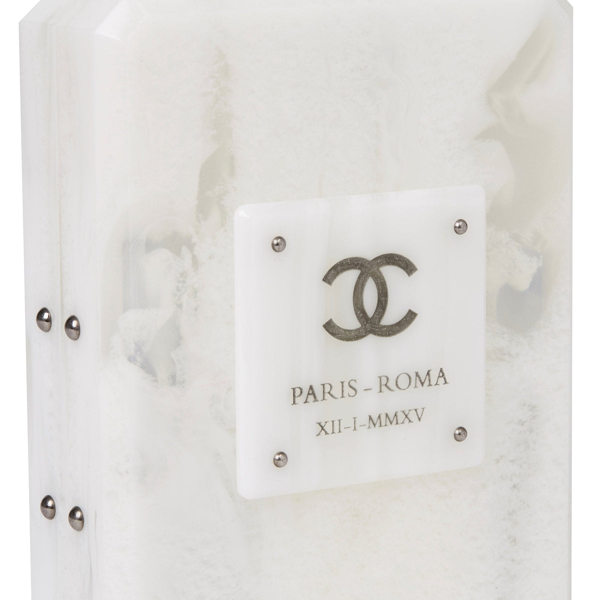 Chanel White Marble Plexiglass Paris-Rome Perfume Bottle Bag