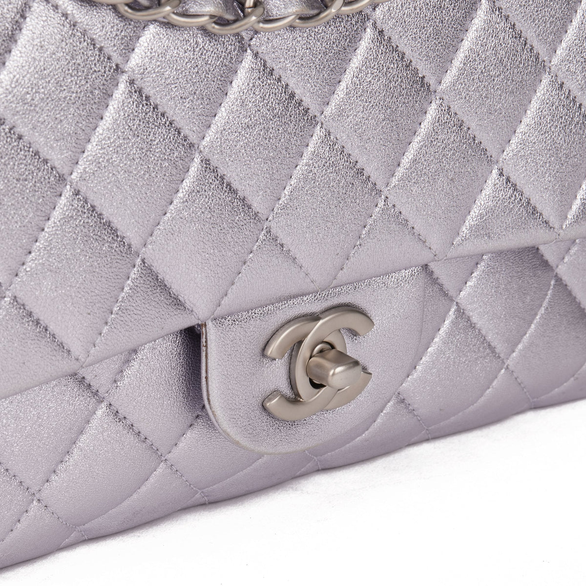 Chanel Pale Purple Quilted Metallic Lambskin Medium Classic Double Flap Bag