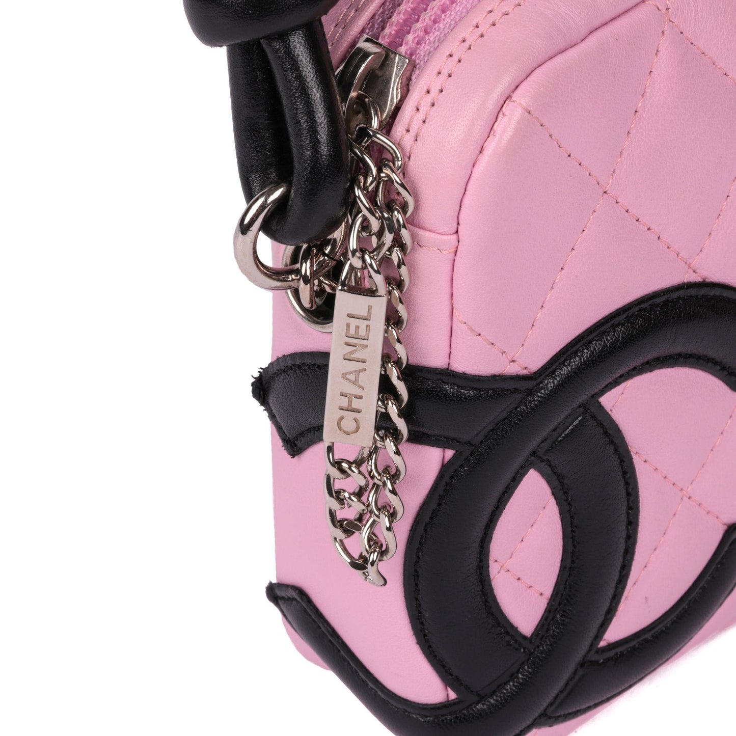 Chanel Pink & Black Quilted Lambskin Cambon Shoulder Pochette Shoulder Bag