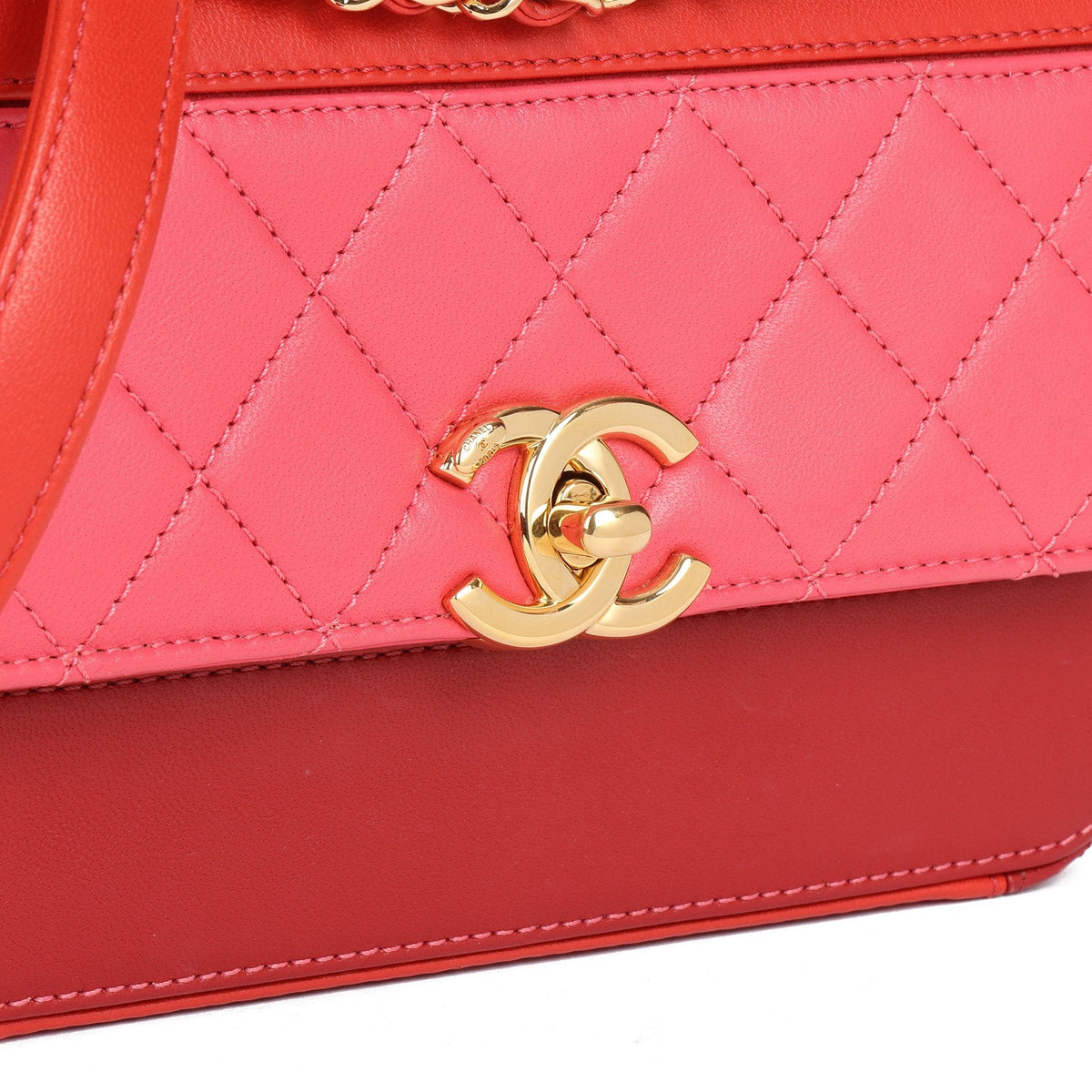 Chanel Red, Orange & Pink Quilted Lambskin Mini Classic Single Flap Bag