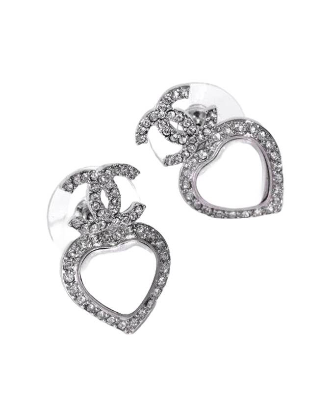 CC Logo Heart Pearl Earrings Silver Chanel