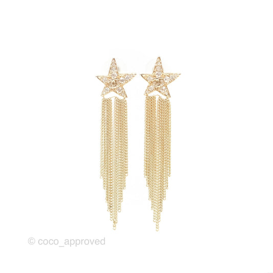 Chanel CC Crystal Star Drop Earrings Gold Tone 17A