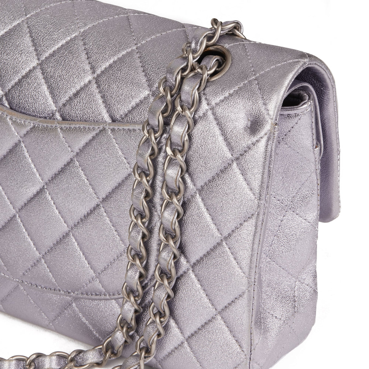 Chanel Pale Purple Quilted Metallic Lambskin Medium Classic Double Flap Bag