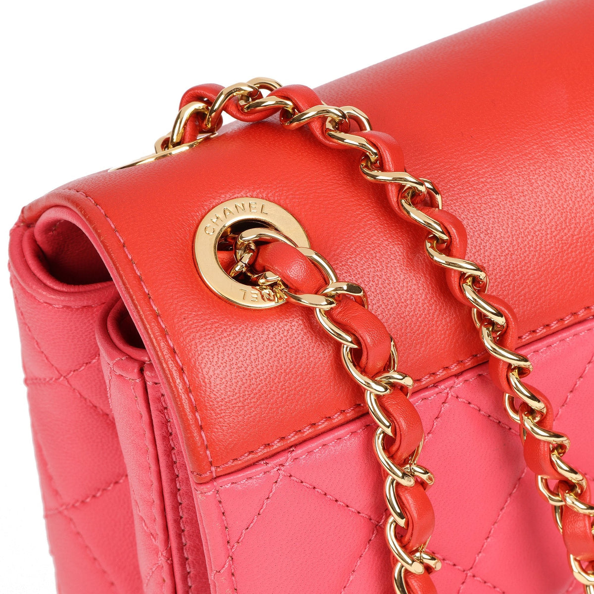 Chanel Red, Orange & Pink Quilted Lambskin Mini Classic Single Flap Bag