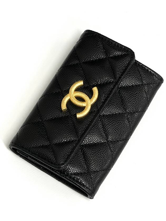 Gold Hardware CC Logo Calfskin Flap Half Wallet Black Chanel