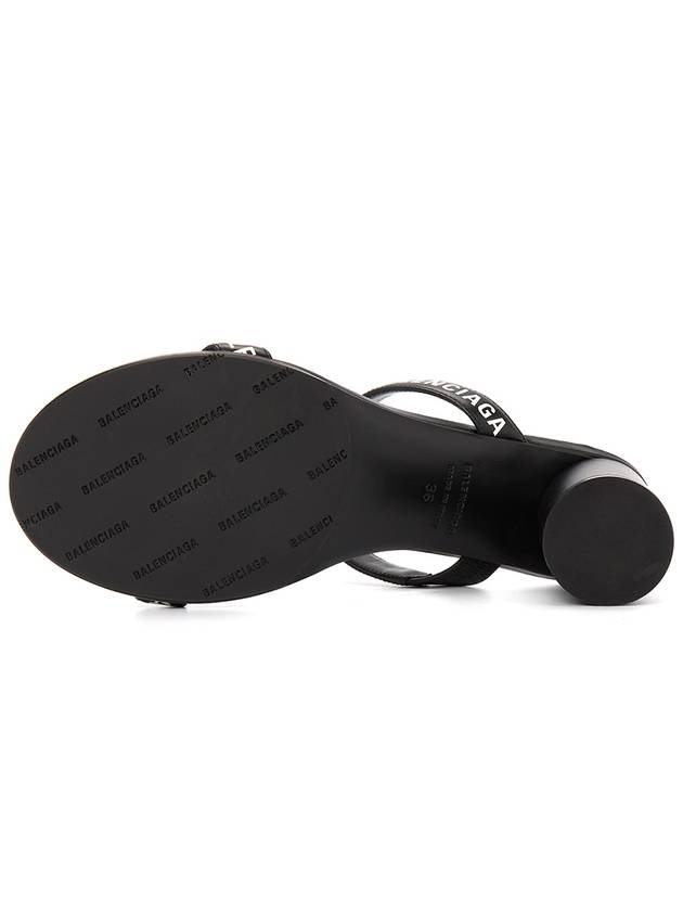 Luxury Balenciaga  WoMen's Leather Logo Round Sandal Heels Black