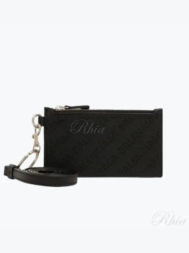 Luxury Balenciaga  Logo Perforated Neck Strap Card Wallet Black