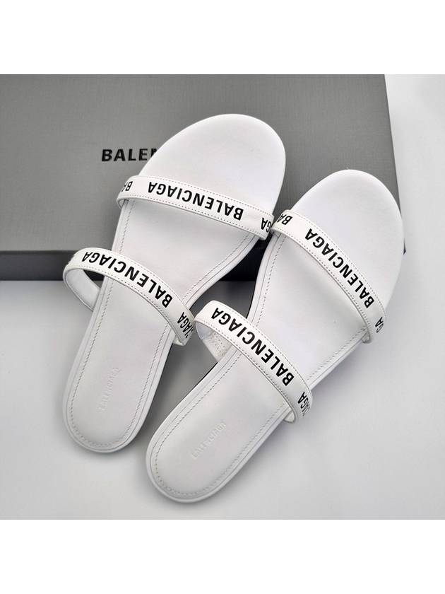 Luxury Balenciaga  Logo Round Slippers White