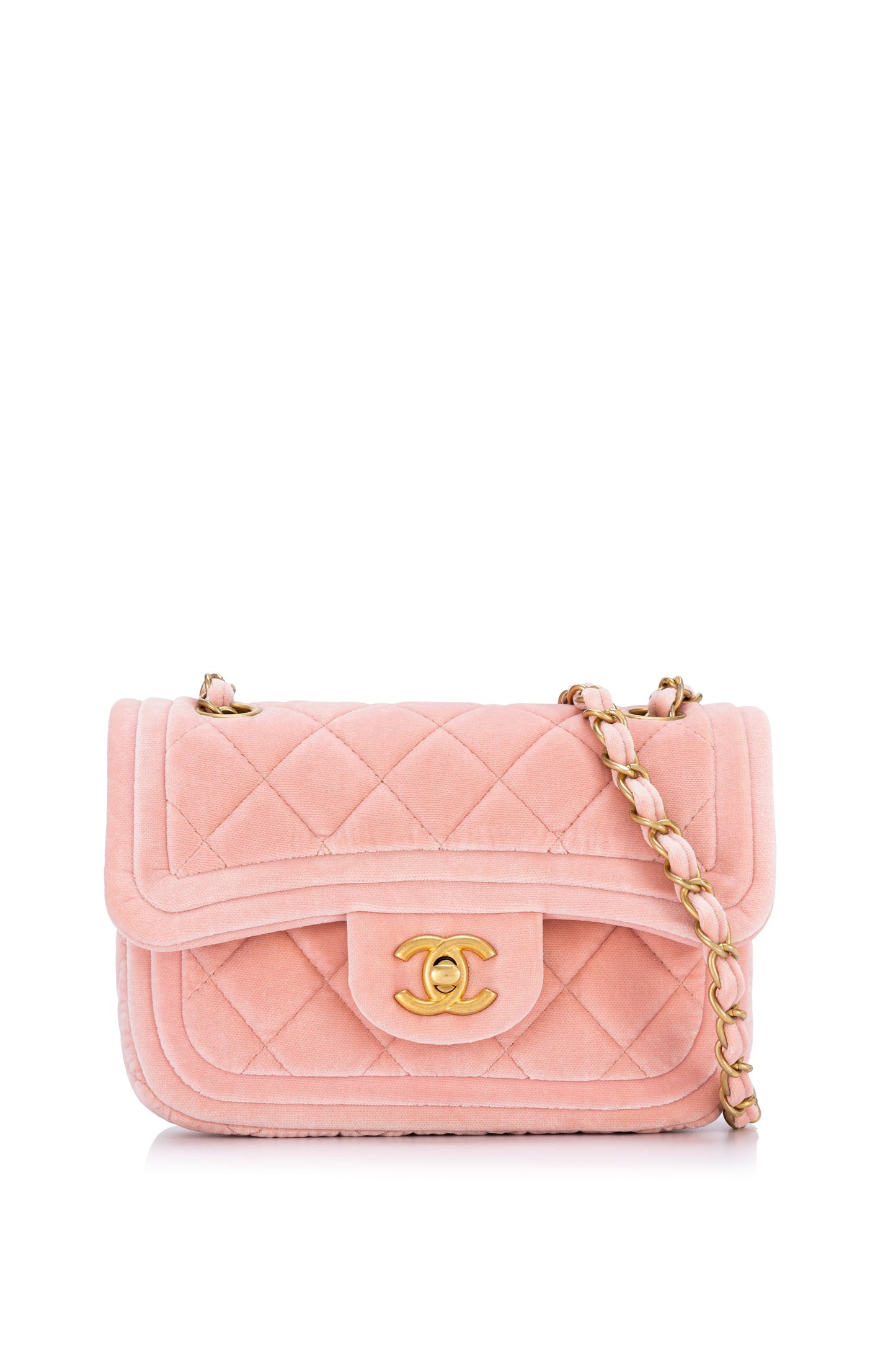 Seasonal CC Mini Pink Shoulder Bag in Velvet, Gold hardware
