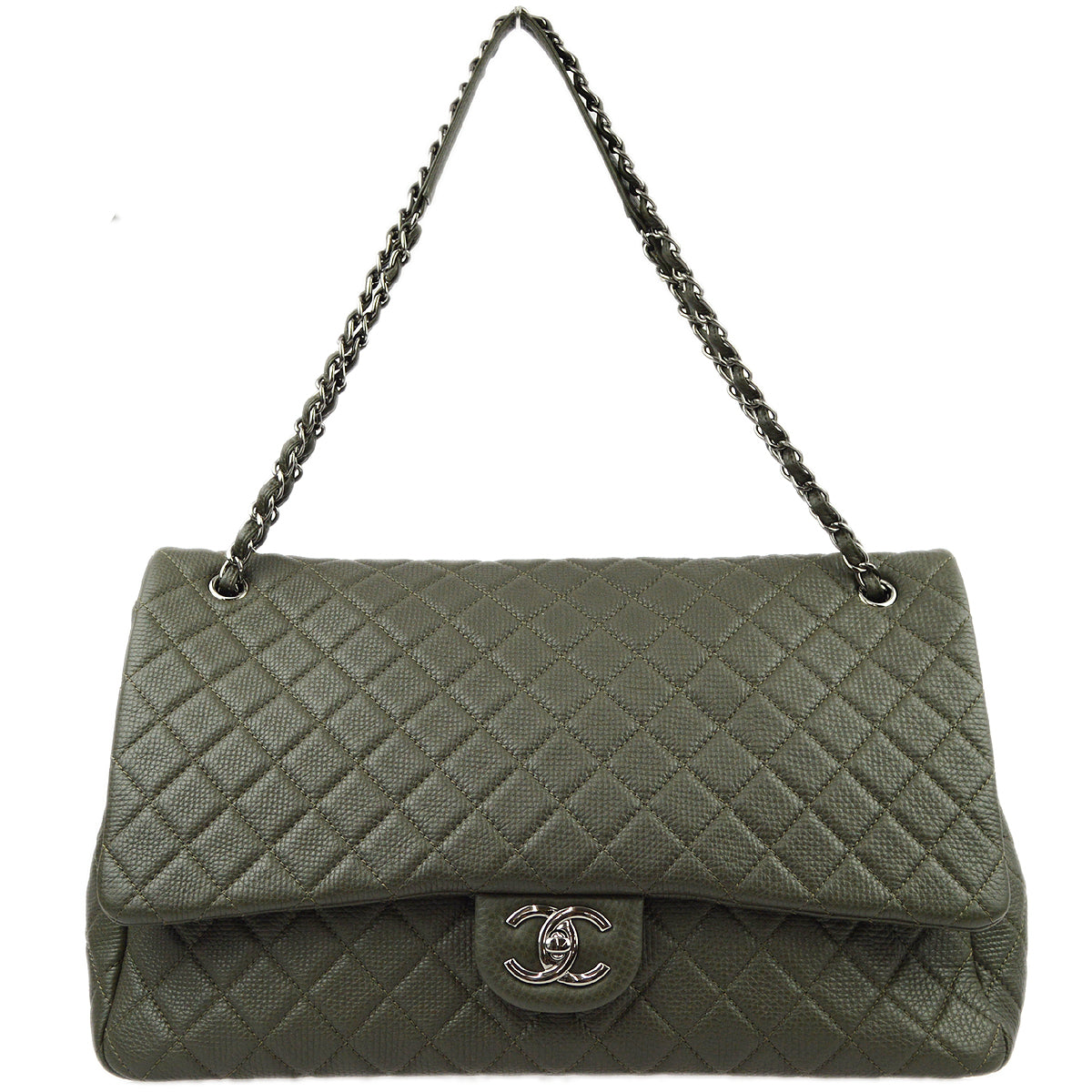 Chanel Gray Calfskin XXL Single Flap Shoulder Bag