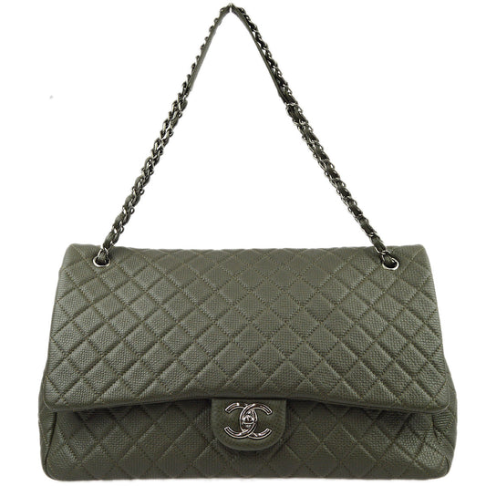 Chanel Gray Calfskin XXL Single Flap Shoulder Bag