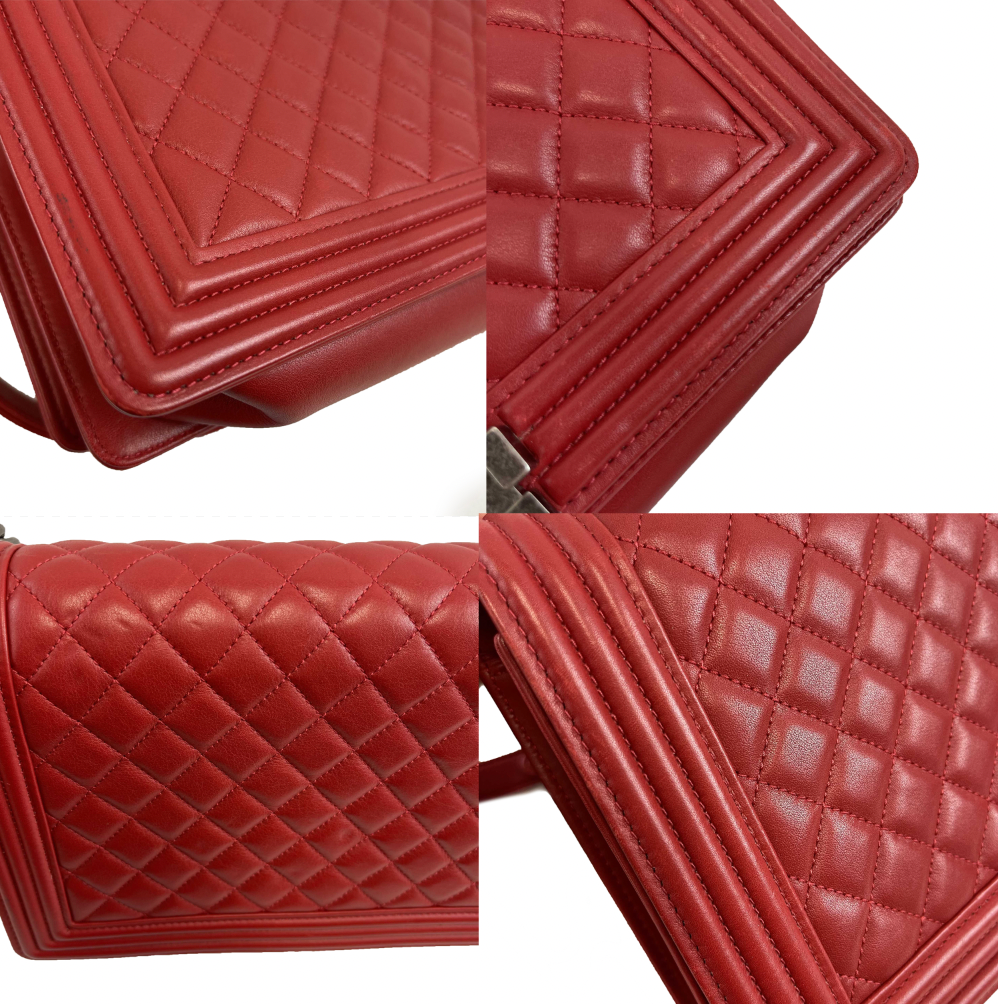 CHANEL Boy Flap Bag Quilted Calfskin New Medium Red Crossbody Bag