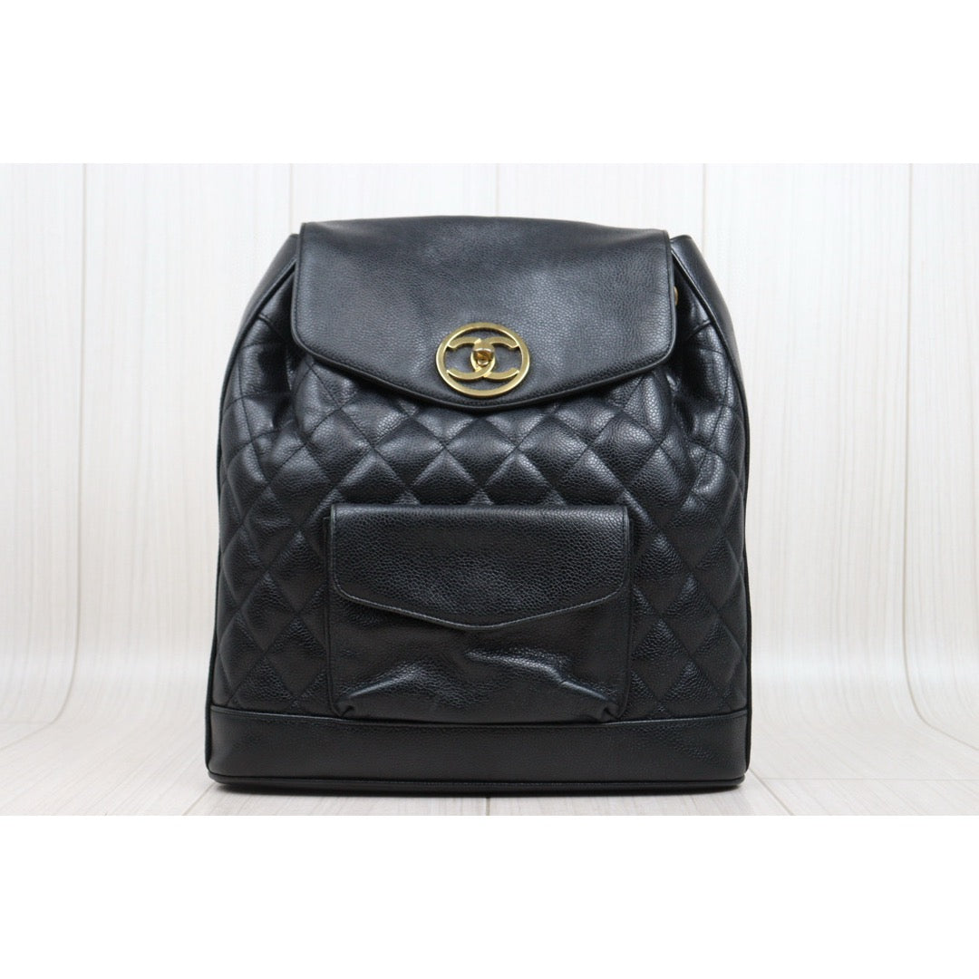 Good ( Rank AB)｜CHANEL  Caviar Skin Leather Calf Backpack  Black Made in 1991-1994Year｜25042802