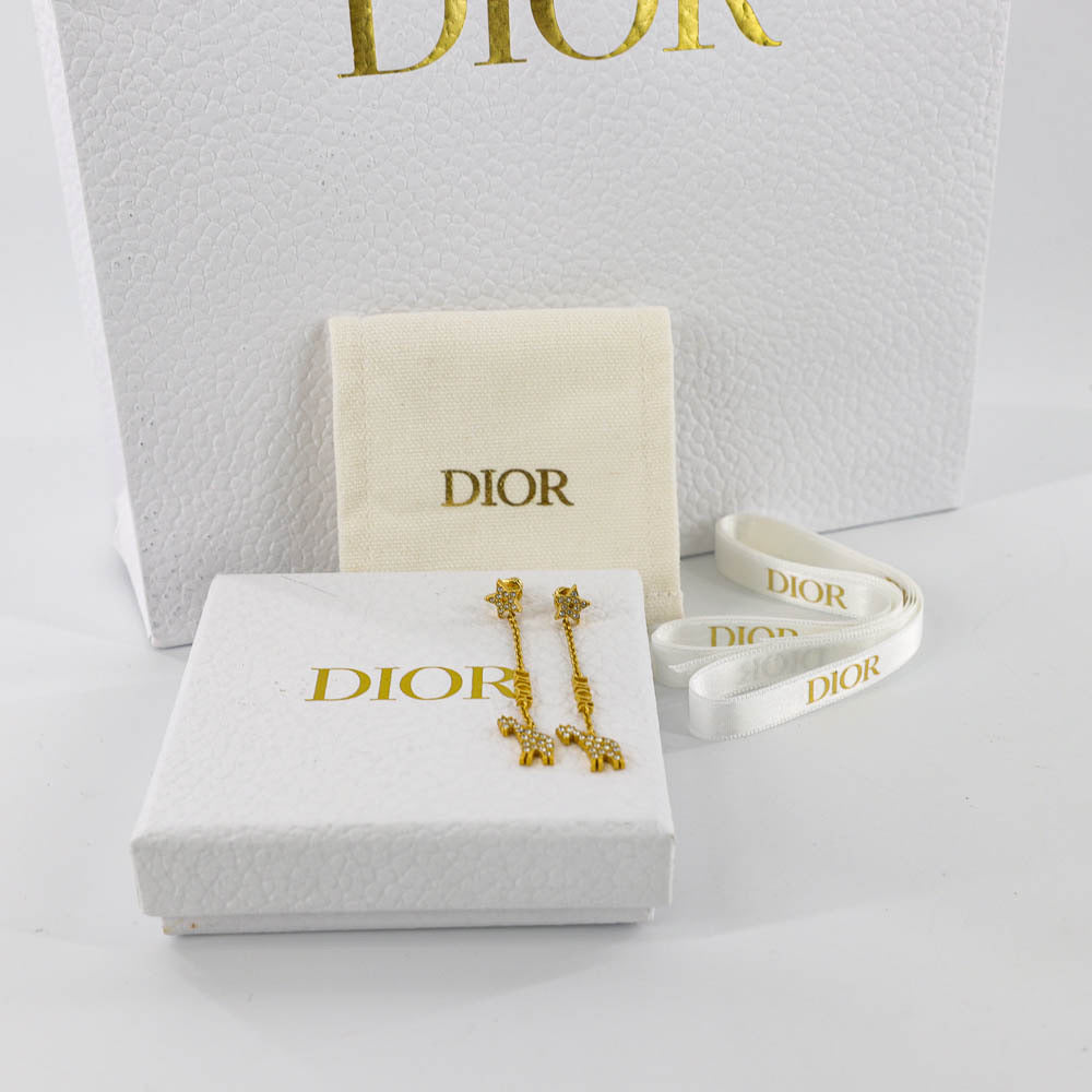 White Crystal Diorable Giraffe Gold Finish Earrings