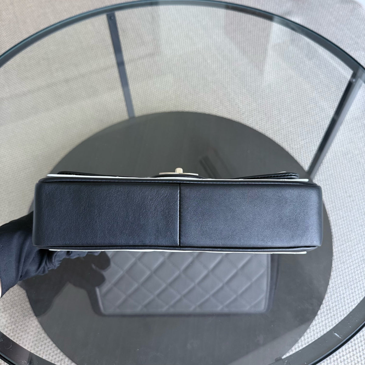 Chanel Seasonal Flap - 25CM Quilted Lambskin Bi-Color White Black Gold Hardware Series 20