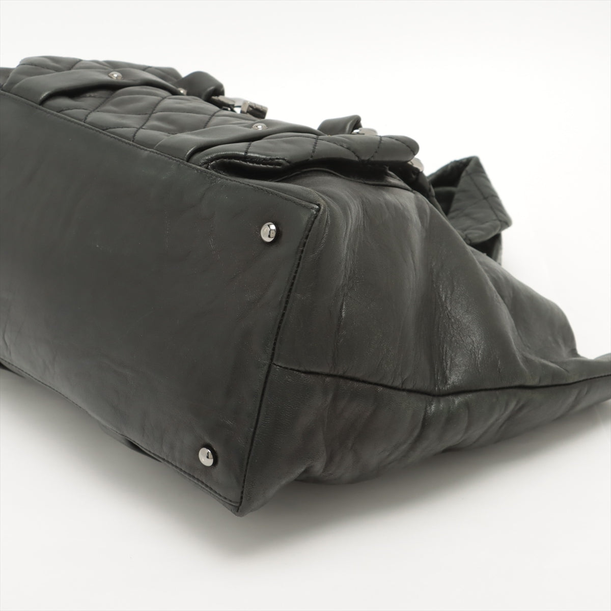 Chanel 2.55 Leather Tote Bag Matrasse Black Silver Gold  11th