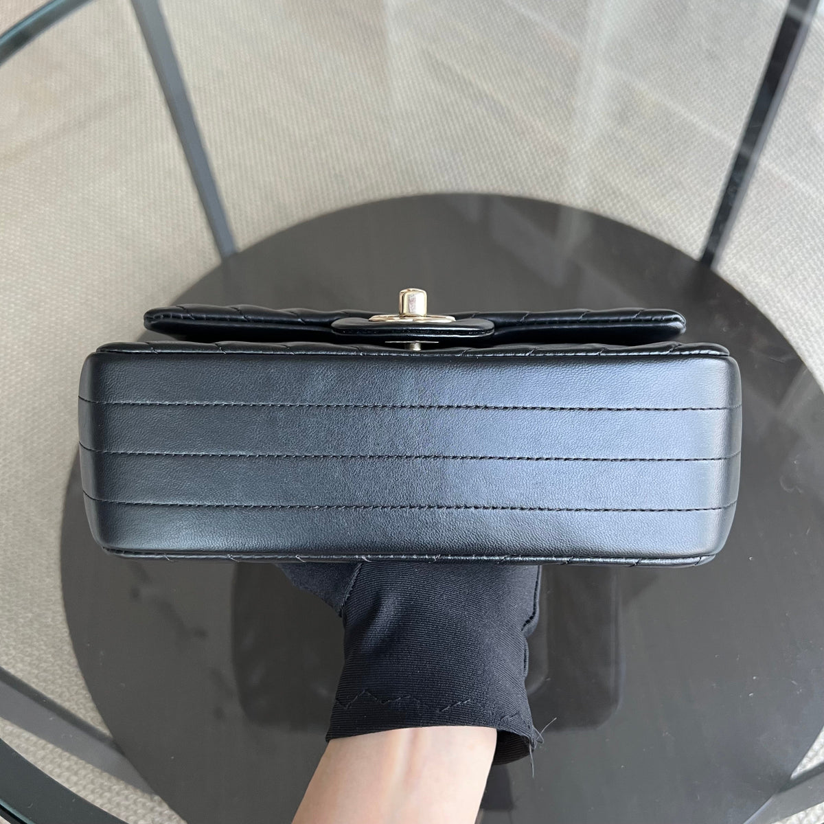 *Full Set, Receipt* Mini Rectangular Double Flap 20CM Chevron Lambskin Black GHW No 24