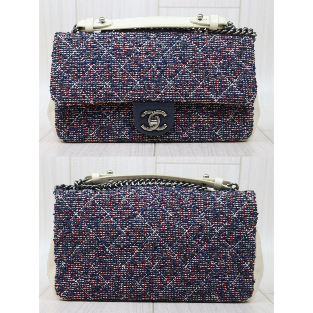 Very Good ( Rank A)｜ CHANEL Canvas Lamb Leather Weave Single Flap 25 Shoulder Bag｜P24122005