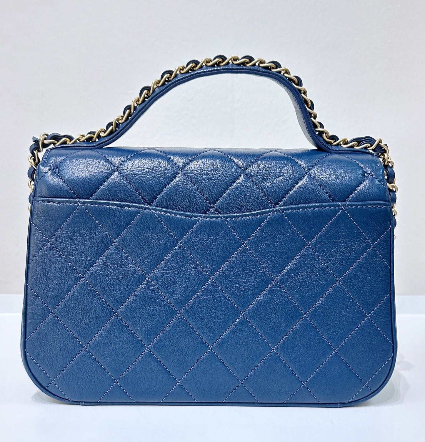 CHANEL Infinity Chain Quilted Leather Crossbody Bag Blue