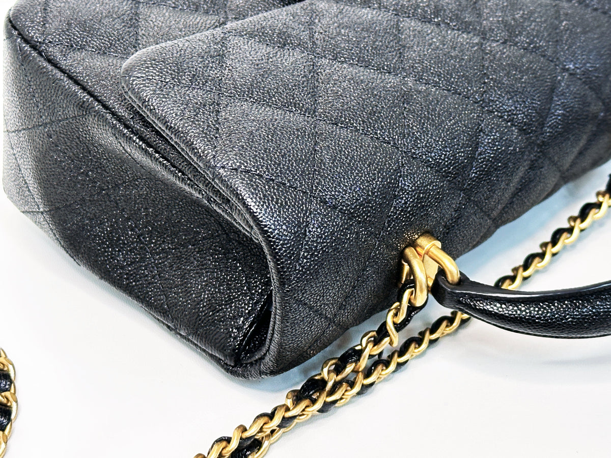 Chanel Mini Rectangular Top Handle Flap Bag Black Caviar GHW 3126 holo card