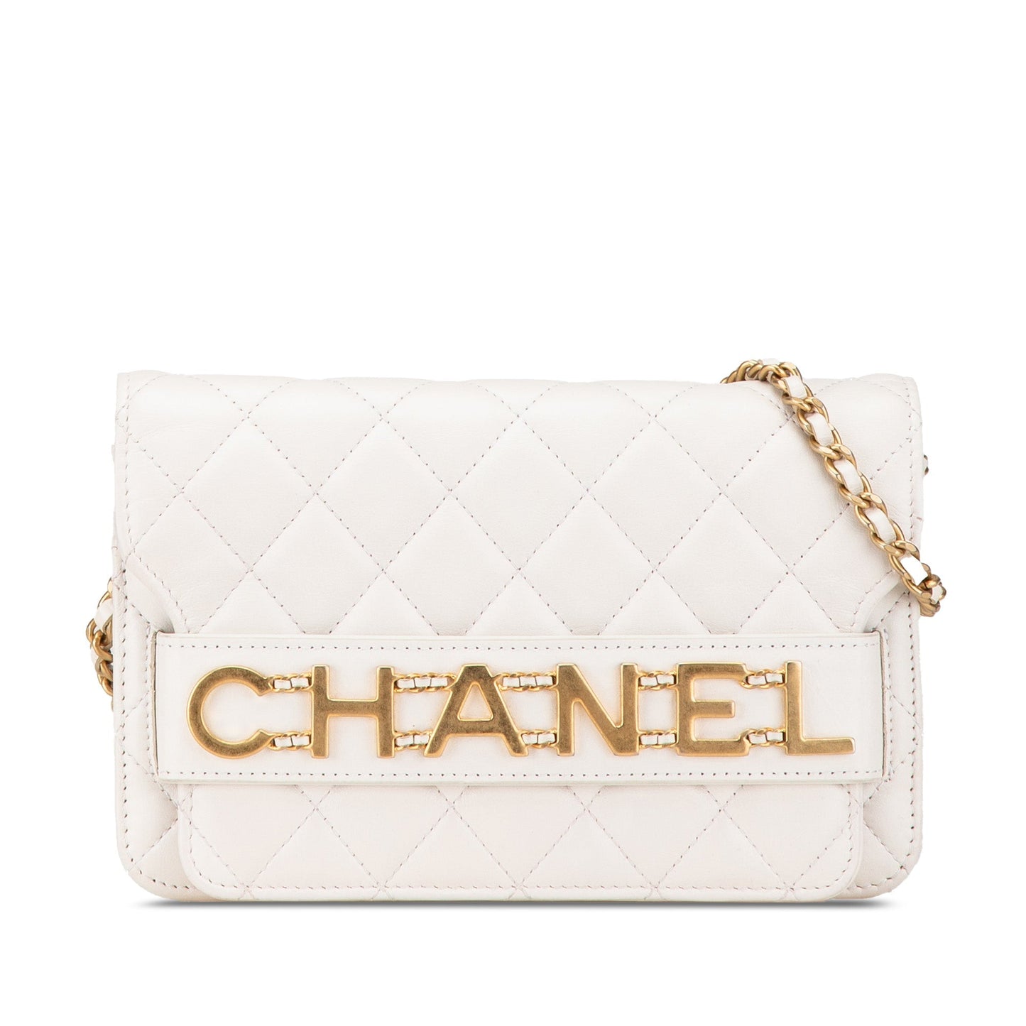 White Chanel Calfskin Enchained Flap Wallet on Chain Crossbody Bag