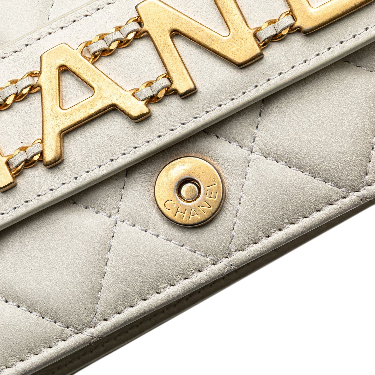 White Chanel Calfskin Enchained Flap Wallet on Chain Crossbody Bag