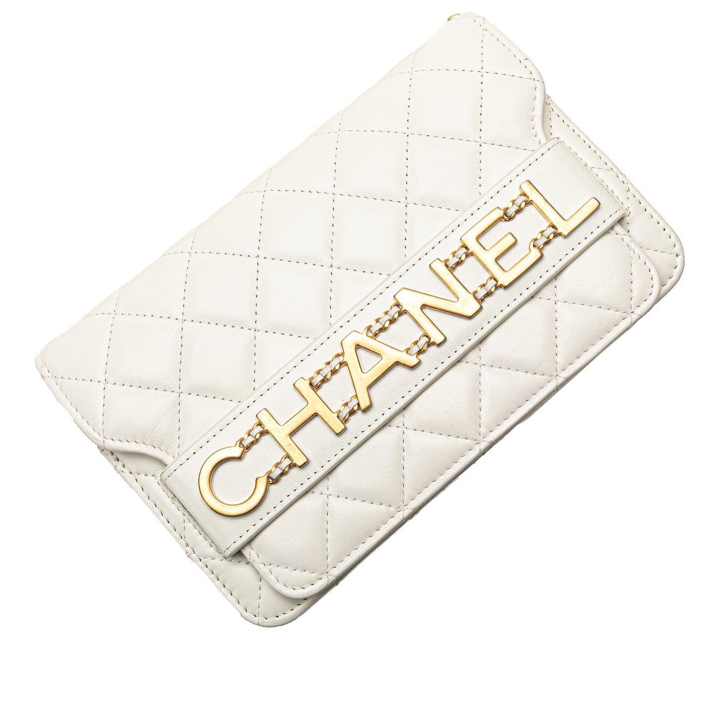 White Chanel Calfskin Enchained Flap Wallet on Chain Crossbody Bag
