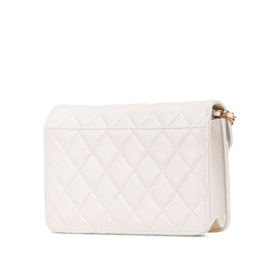 White Chanel Calfskin Enchained Flap Wallet on Chain Crossbody Bag