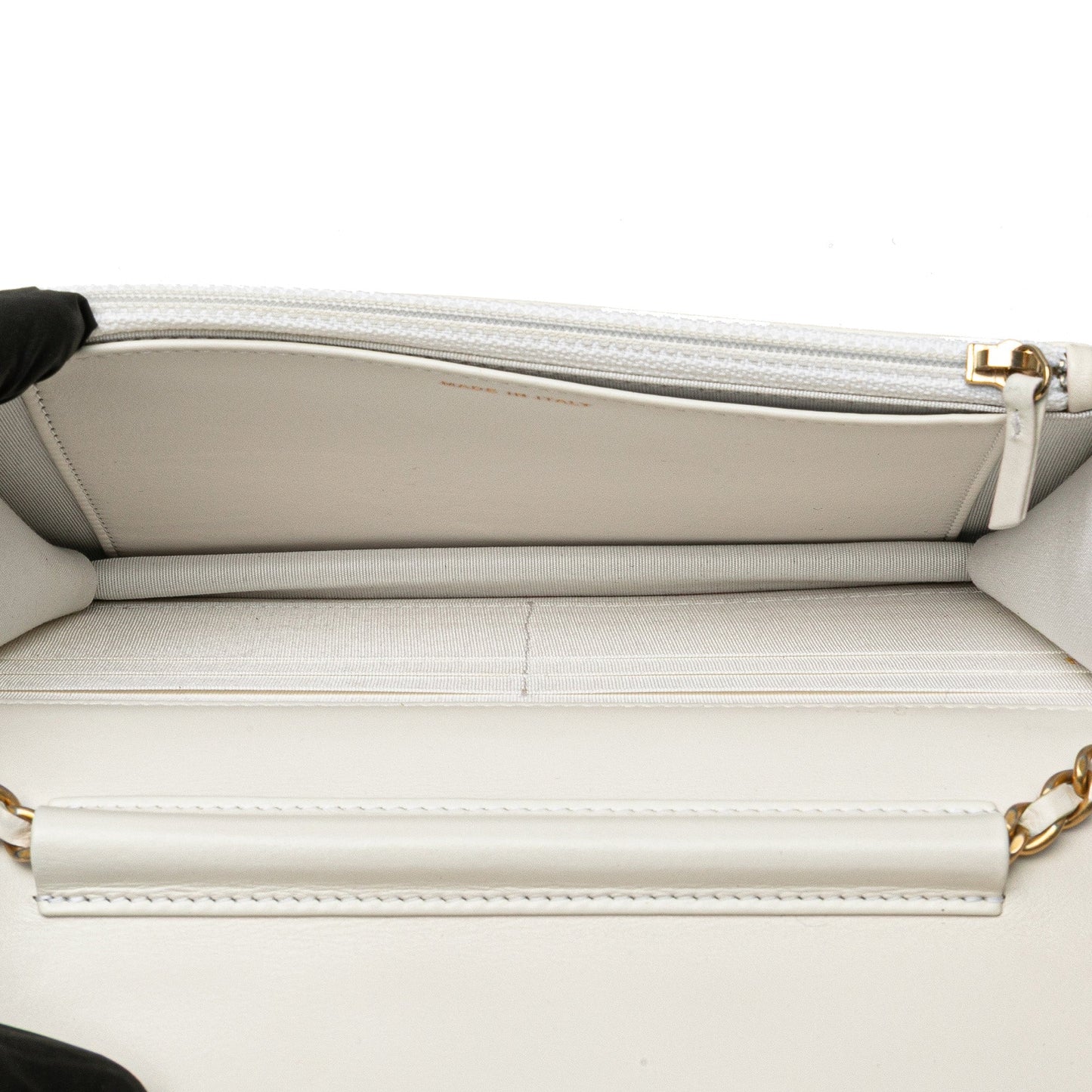 White Chanel Calfskin Enchained Flap Wallet on Chain Crossbody Bag