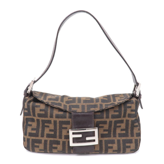 FENDI Zucca Canvas Leather Shoulder Bag Khaki Black Brown 26725