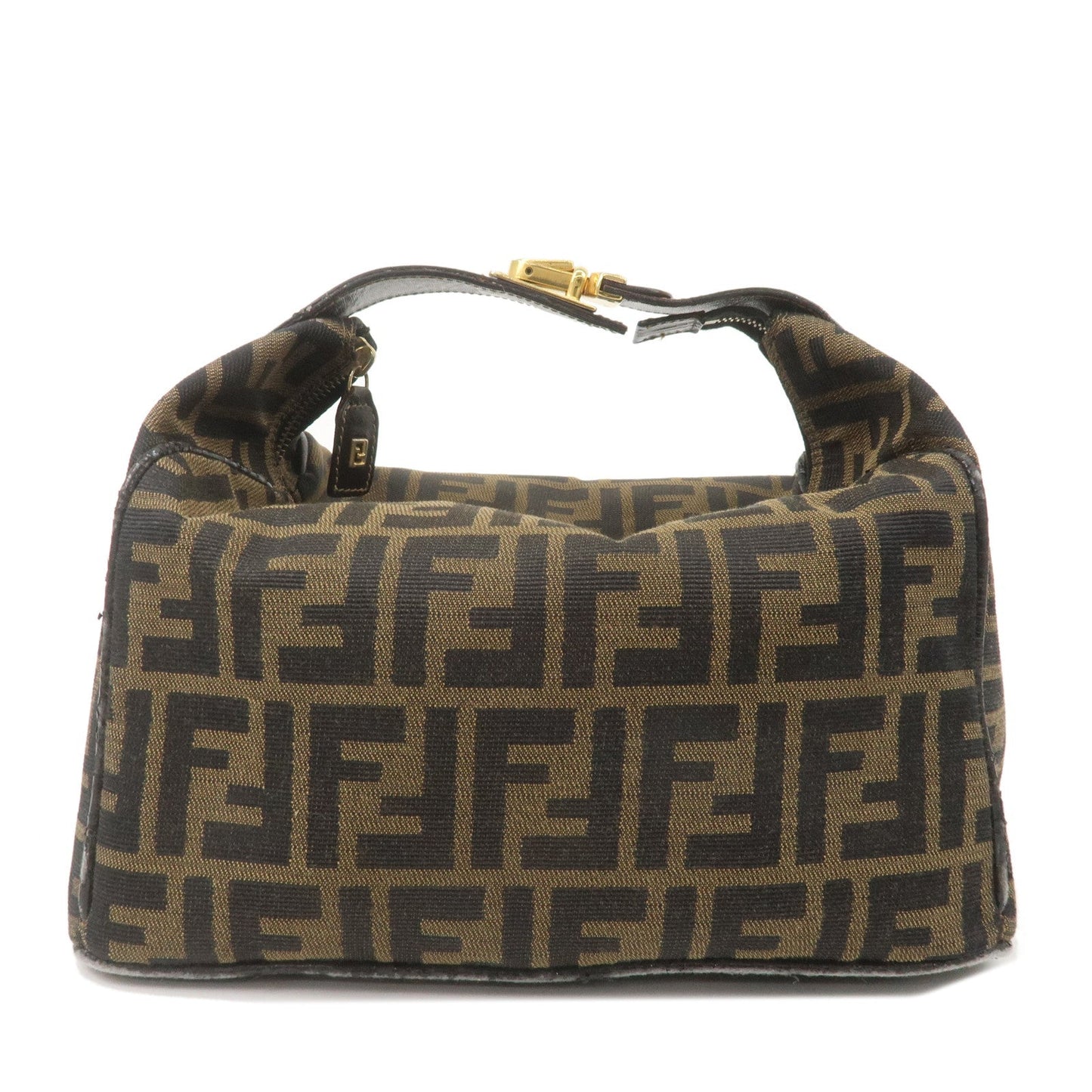 FENDI Zucca Canvas Leather Vanity Bag Khaki Black Brown