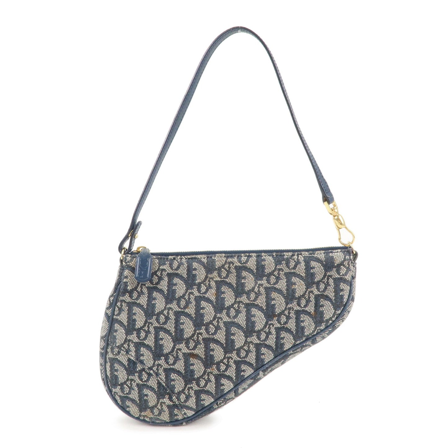 Christian Dior Saddle Bag Trotter Canvas Leather Shoulder Bag Navy