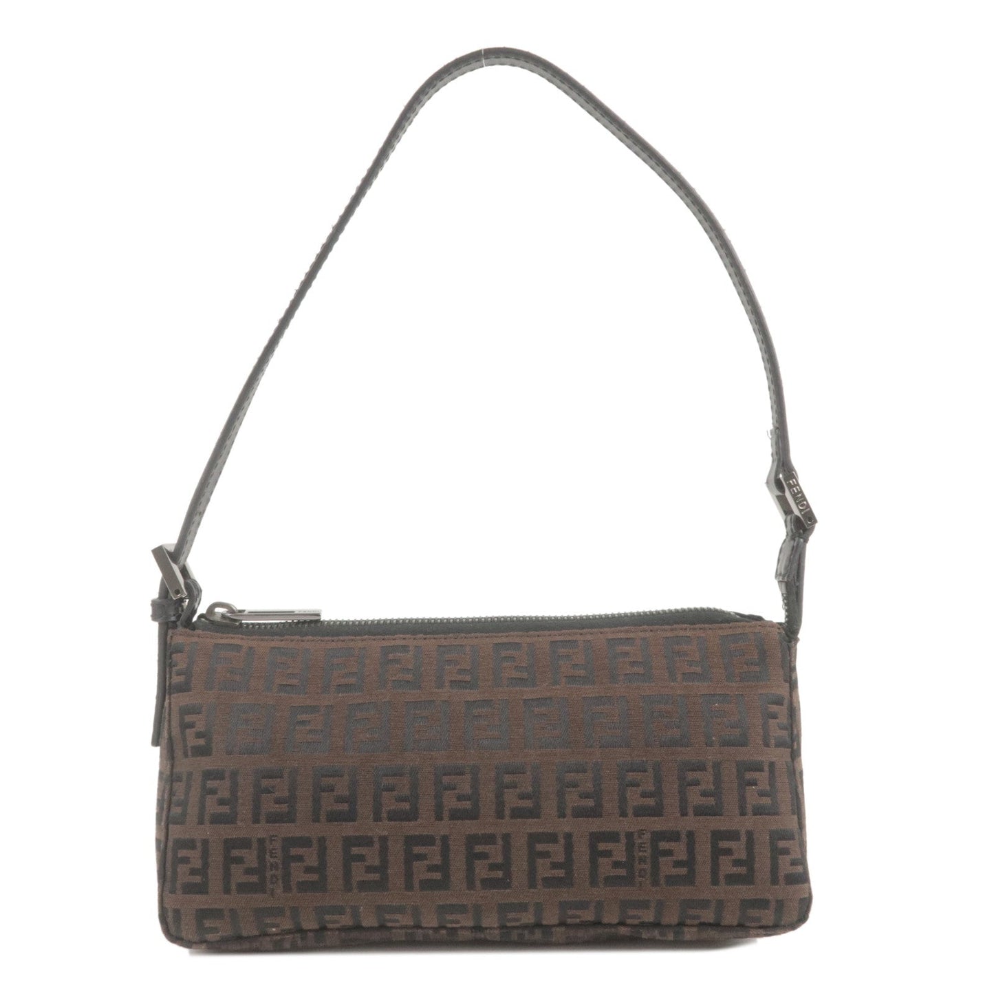 FENDI Zucchino Canvas Leather Hand Bag Brown Black 8BR249