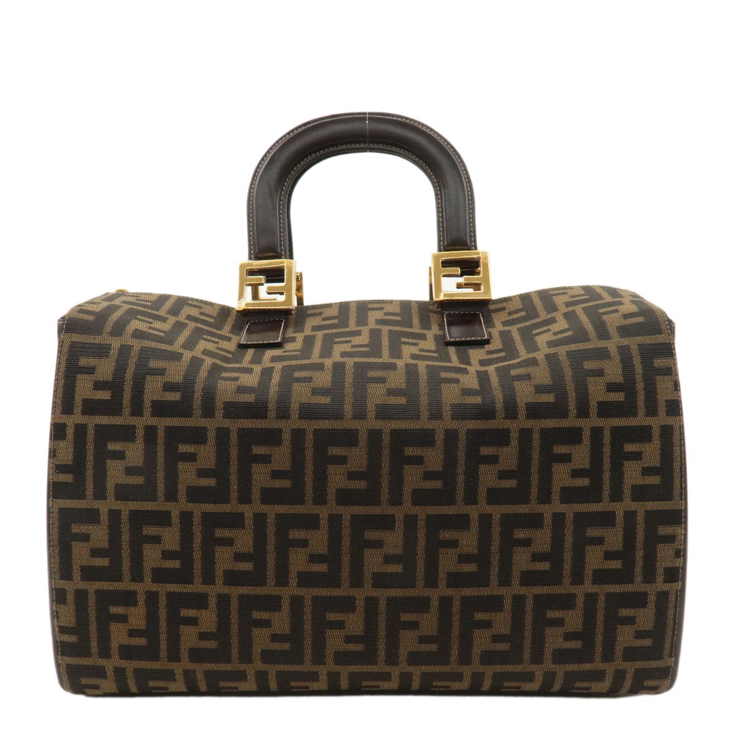 FENDI Zucca Canvas Leather Hand Bag Brown Black