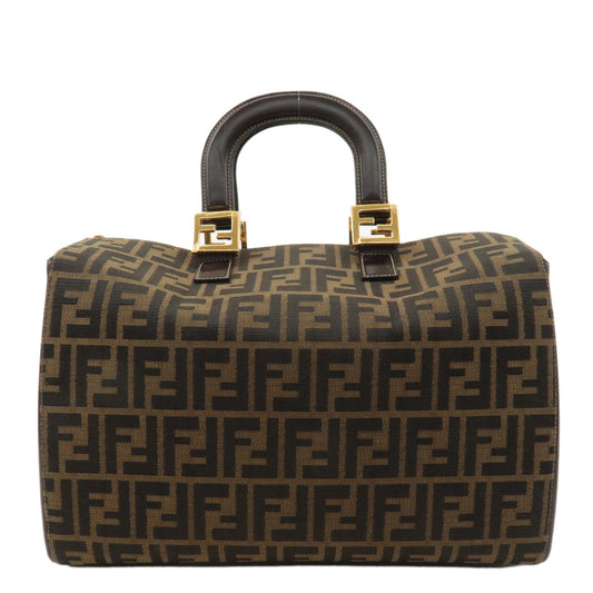 FENDI Zucca Canvas Leather Hand Bag Brown Black
