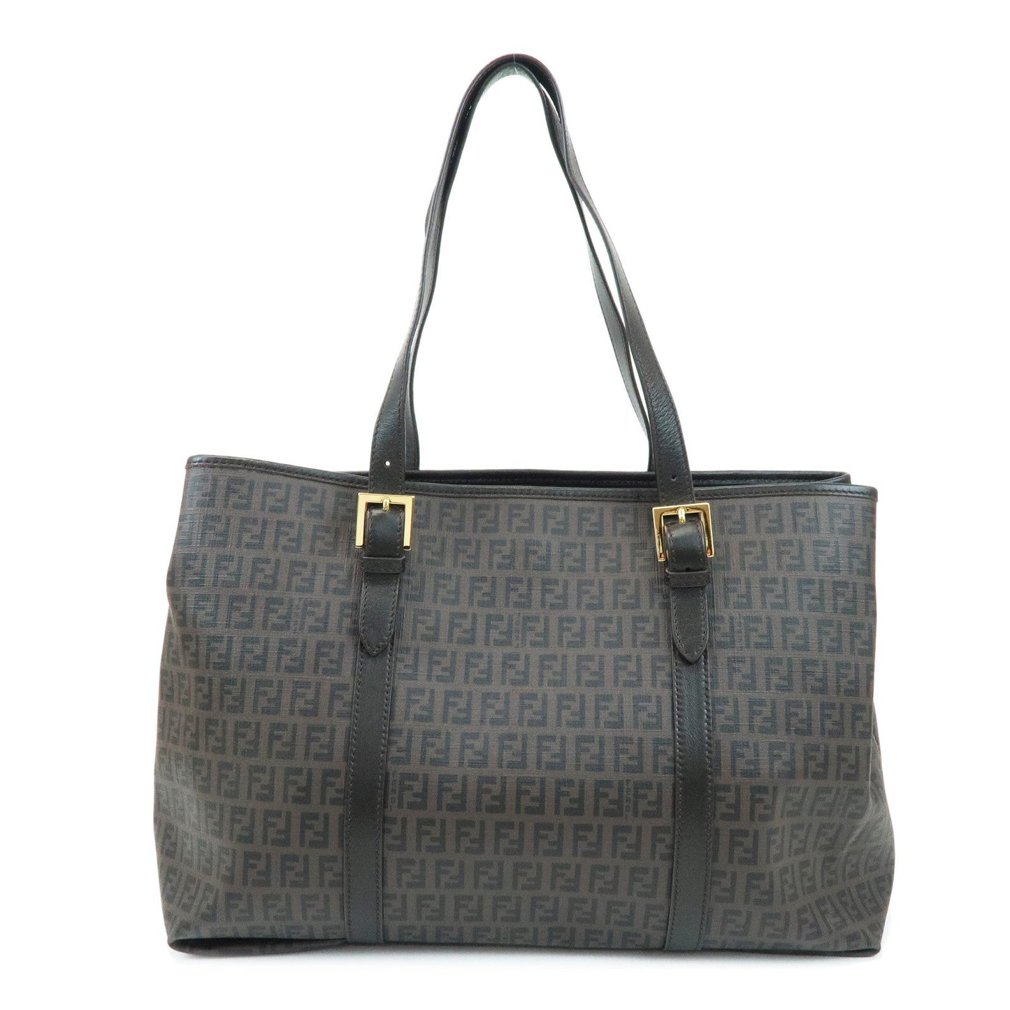 FENDI Zucchino PVC Leather Tote Shoulder Bag Brown Black 8BH238