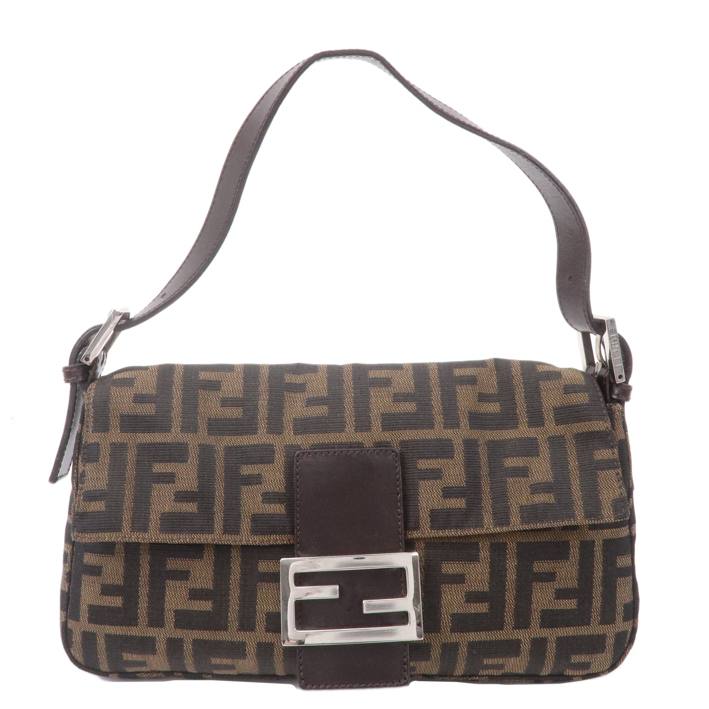 FENDI Zucca Mamma Baguette Canvas Leather Shoulder Bag 29424