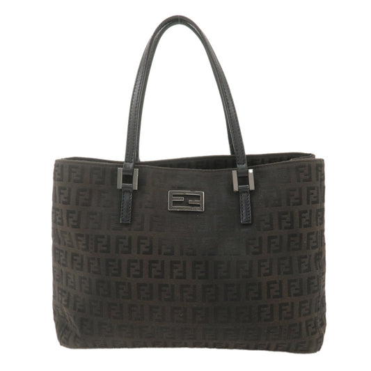 FENDI Zucchino Canvas Leather Hand Bag Small Tote Bag Black 8BH132