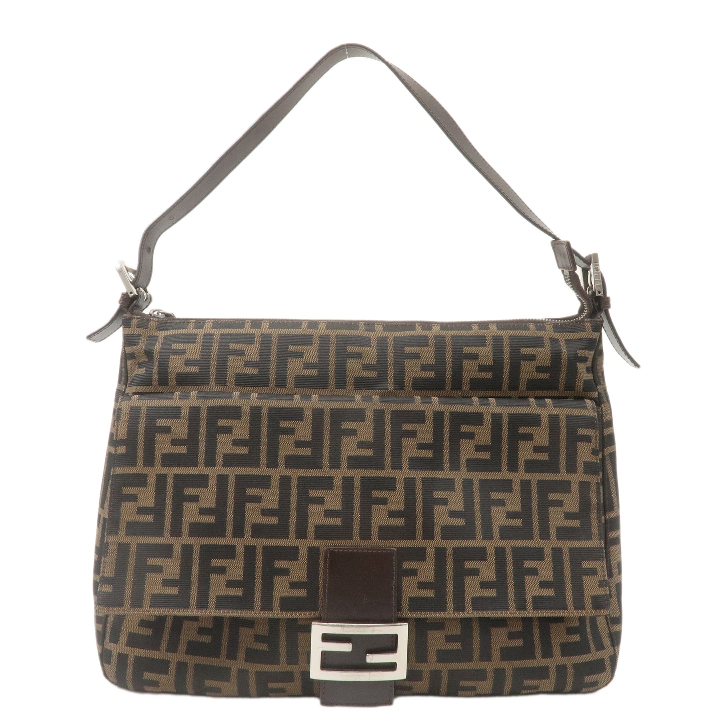 FENDI Zucca Mamma Baguette Canvas Leather Bag Brown Black 26425
