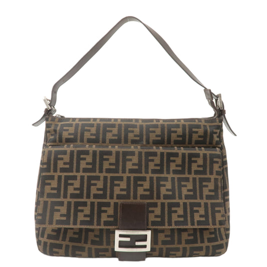 FENDI Zucca Mamma Baguette Canvas Leather Bag Brown Black 26425