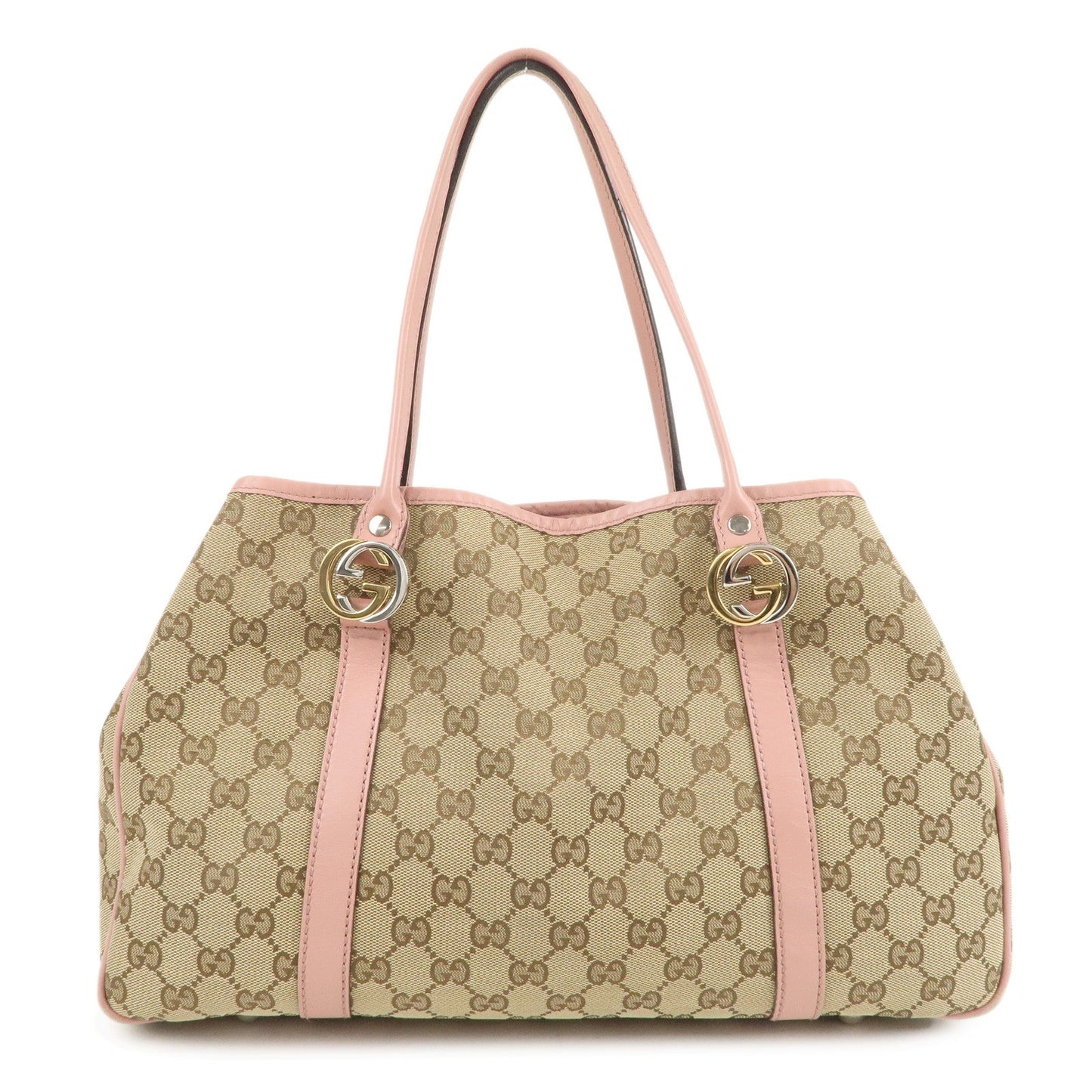 GUCCI GG Twins GG Canvas Leather Tote Bag Pink Beige 232957