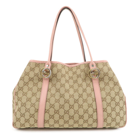 GUCCI GG Twins GG Canvas Leather Tote Bag Pink Beige 232957