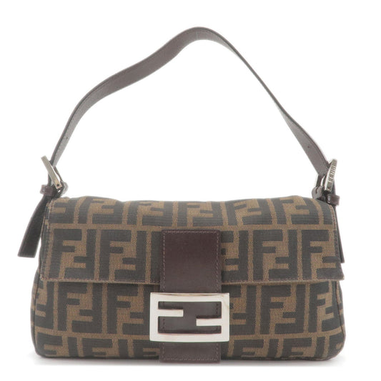 FENDI Zucca Mamma Baguette Canvas Leather Shoulder Bag Brown Black