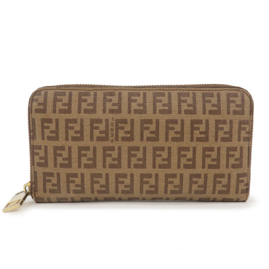 FENDI Zucchino PVC Round Zipper Long Wallet Brown 8M0024