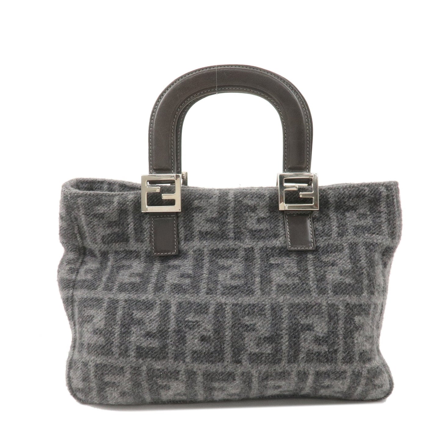 FENDI Zucca Print Wool Leather Knit Hand Bag Tote Bag 26329 Gray