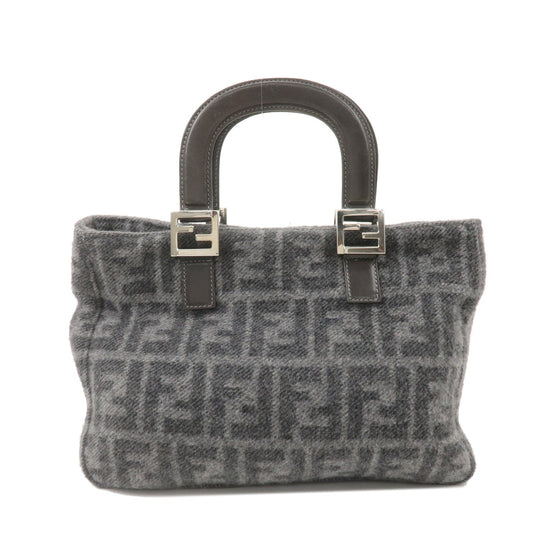 FENDI Zucca Print Wool Leather Knit Hand Bag Tote Bag 26329 Gray