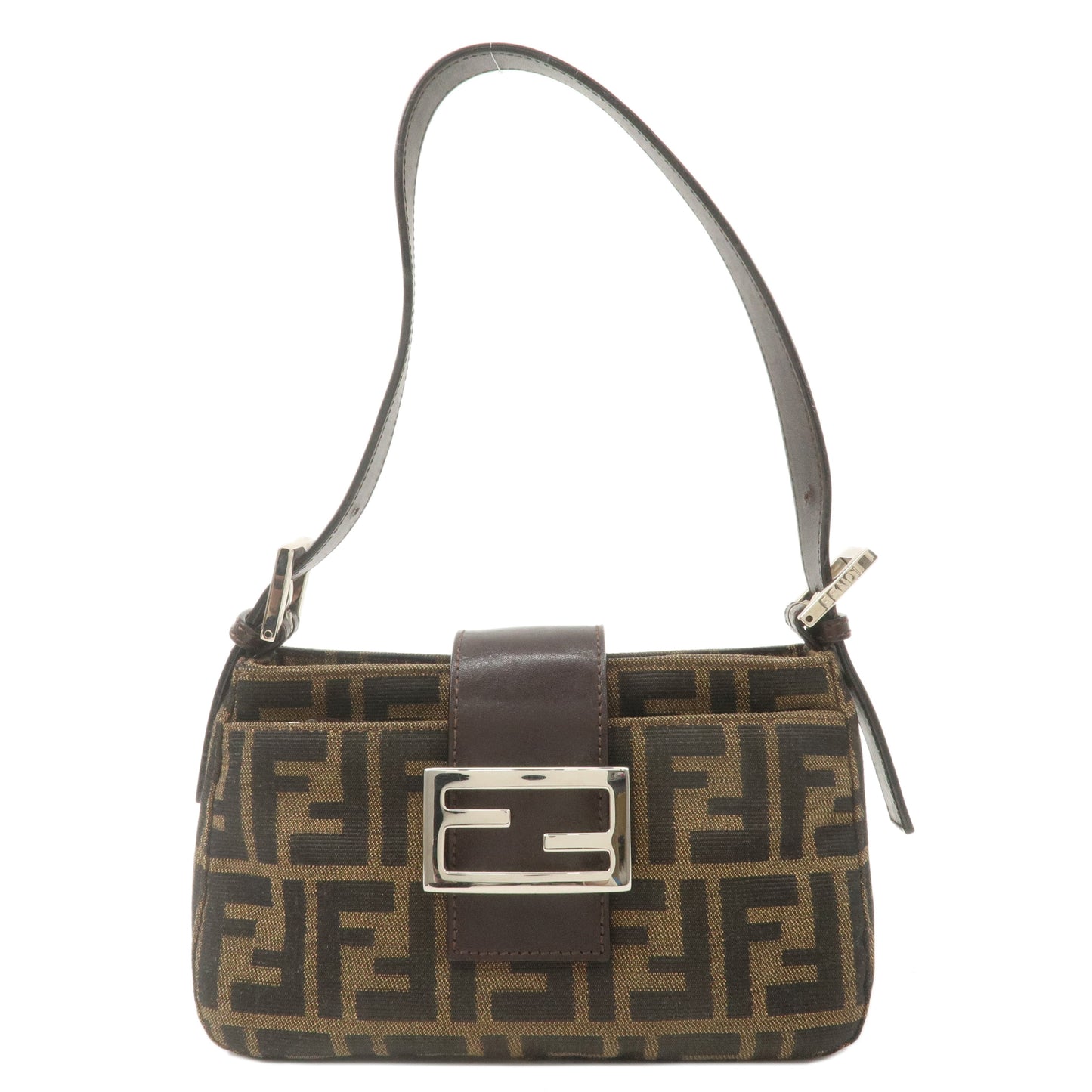 FENDI Zucca Canvas Leather Shoulder Bag Khaki Brown Black 26723