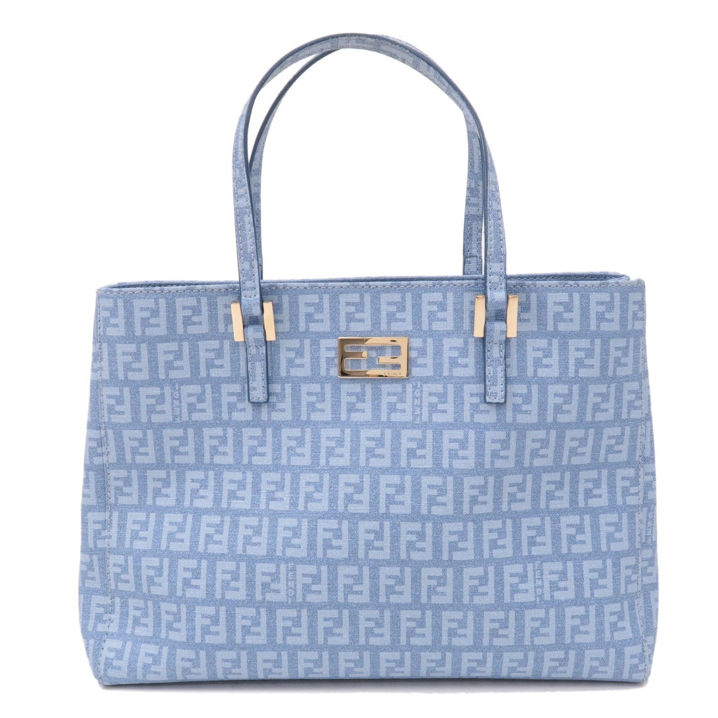 FENDI Zucchino PVC Canvas Hand Bag Blue 8BH132