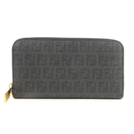 FENDI Zucchino PVC Round Zipper Long Wallet Black 8M0024