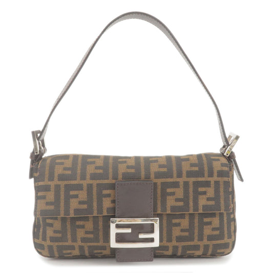 FENDI Zucca Mamma Baguette Canvas Leather Shoulder Bag Brown 26424